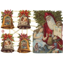 Victorian Large Santa and Festive Bells Scraps ~ Germany